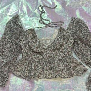 Astr Floral Peplum Blouse with Tie Detail 182.